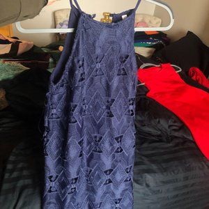 Navy crochet w/ high neck & triangle cut bottom